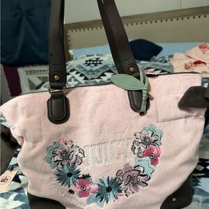 Juicy Couture Pink Tote with Floral Embroidery